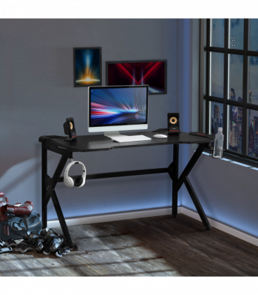 Spacious Gaming Desk Home Racing w/ Steel Frame Cup Headphone Holder Hook