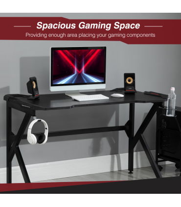 Spacious Gaming Desk Home Racing w/ Steel Frame Cup Headphone Holder Hook