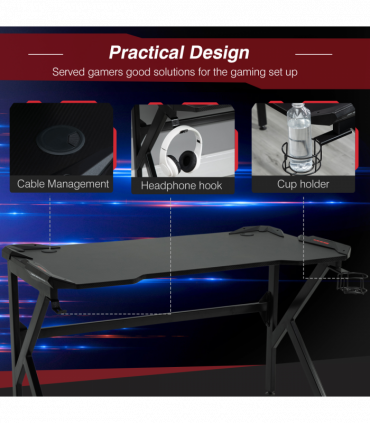 Spacious Gaming Desk Home Racing w/ Steel Frame Cup Headphone Holder Hook
