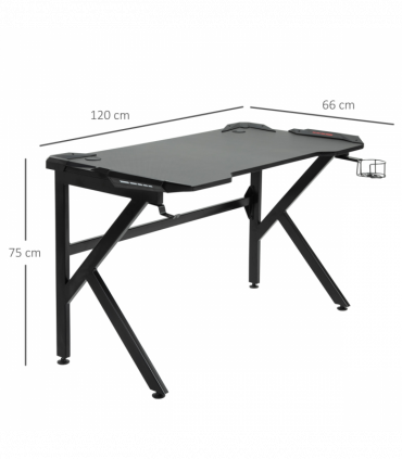 Spacious Gaming Desk Home Racing w/ Steel Frame Cup Headphone Holder Hook