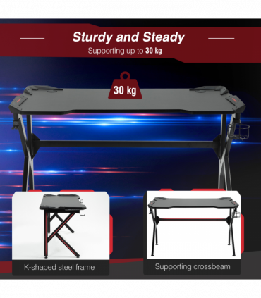 Spacious Gaming Desk Home Racing w/ Steel Frame Cup Headphone Holder Hook