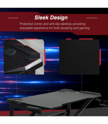 Spacious Gaming Desk Home Racing w/ Steel Frame Cup Headphone Holder Hook