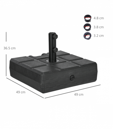 Square Umbrella Parasol Base with Wood Effect, Plastic Parasol Stand, Black