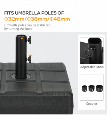 Square Umbrella Parasol Base with Wood Effect, Plastic Parasol Stand, Black