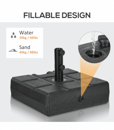 Square Umbrella Parasol Base with Wood Effect, Plastic Parasol Stand, Black