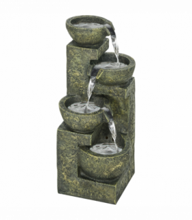Outsunny Garden Water Feature with Adjustable Flow, 4-Tier Stone Look Bowls