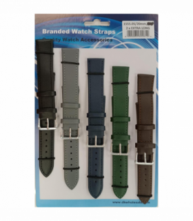 1555.05 20MM 2X Extra Long Mix Colour Leather Watch Straps Pack of 5