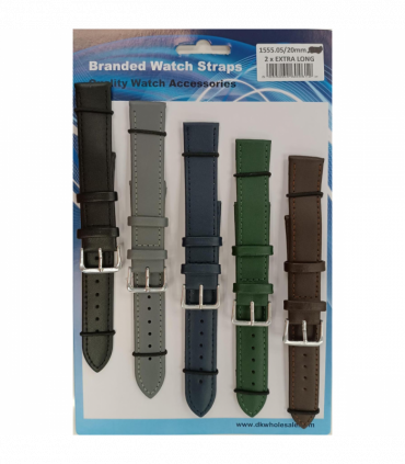 1555.05 20MM 2X Extra Long Mix Colour Leather Watch Straps Pack of 5