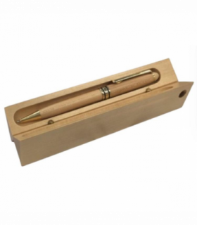 Imperial Wooden Light Brown Gold Trim Ball Pen With Handmade Triangle Wooden Box IMP309 - CLEARANCE MIGHT NEEDS RE-REFILL