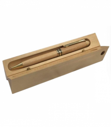 Imperial Wooden Light Brown Gold Trim Ball Pen With Handmade Triangle Wooden Box IMP309 - CLEARANCE MIGHT NEEDS RE-REFILL