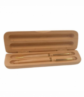 Imperial Wooden Laight Brown Gold Trim 2 Ball Pens With Handmade Wooden Box Gift Set IMP310R - CLEARANCE MIGHT NEEDS RE-REFILL