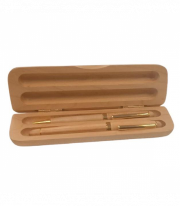 Imperial Wooden Laight Brown Gold Trim 2 Ball Pens With Handmade Wooden Box Gift Set IMP310R - CLEARANCE MIGHT NEEDS RE-REFILL