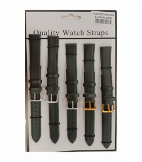 1555.05BK 18MM 2X Extra Long Black Leather Watch Straps Pack of 5