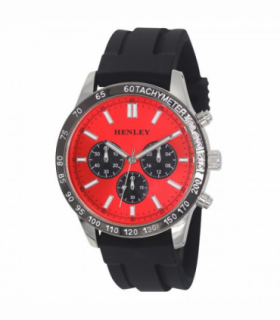 Henley Mens Polished Sports Silicone Watch Silver/Red H02223.10