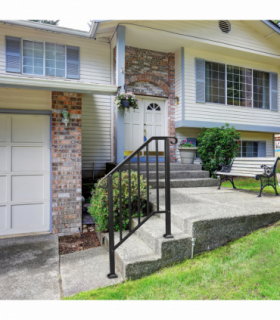 [Same Code：55022277  82359152]Artisasset Matte Black Outdoor 2-Step Iron Handrail