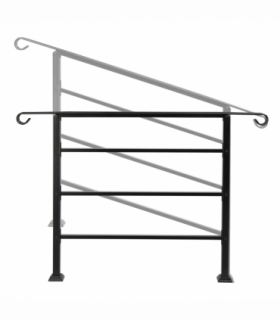 Handrails for Outdoor Steps, Wrought Iron Handrail Fits 1 to 4 Steps, Transitional Handrail with Installation Kit, Black