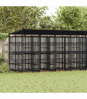 vidaXL Outdoor Dog Kennel with Roof Steel 14.75 m²