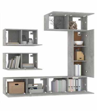 vidaXL 6 Piece TV Cabinet Set Concrete Grey Engineered Wood