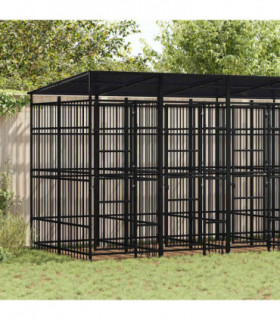 vidaXL Outdoor Dog Kennel with Roof Steel 9.22 m²