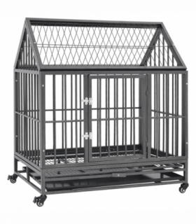 vidaXL Dog Cage with Wheels and Roof Steel 92x62x106 cm