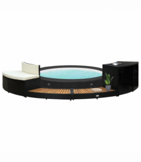 vidaXL Spa Surround Black Poly Rattan and Solid  Acacia Wood