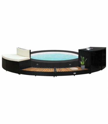 vidaXL Spa Surround Black Poly Rattan and Solid  Acacia Wood