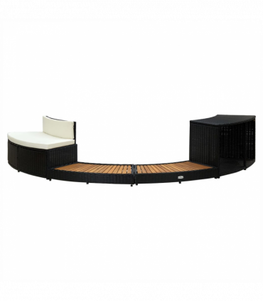 vidaXL Spa Surround Black Poly Rattan and Solid  Acacia Wood
