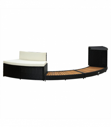 vidaXL Spa Surround Black Poly Rattan and Solid  Acacia Wood
