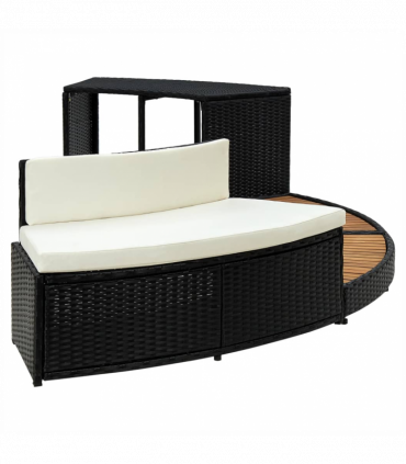 vidaXL Spa Surround Black Poly Rattan and Solid  Acacia Wood