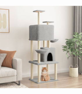 vidaXL Cat Tree with Sisal Scratching Posts Light Grey 180 cm