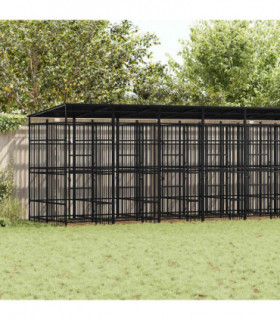 vidaXL Outdoor Dog Kennel with Roof Steel 16.59 m²