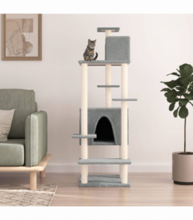 vidaXL Cat Tree with Sisal Scratching Posts Light Grey 154 cm