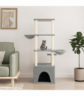 vidaXL Cat Tree with Sisal Scratching Posts Light Grey 147 cm
