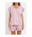 Ladies V Neck Frill Peplum Sleeve Top and Short 2 Piece Tracksuit Set