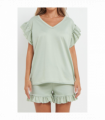 Ladies V Neck Frill Peplum Sleeve Top and Short 2 Piece Tracksuit Set