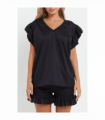 Ladies V Neck Frill Peplum Sleeve Top and Short 2 Piece Tracksuit Set