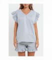 Ladies V Neck Frill Peplum Sleeve Top and Short 2 Piece Tracksuit Set
