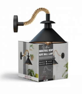 Industrial Black Cone Wall Light | E27 Hemp Detail Sconce ~6501