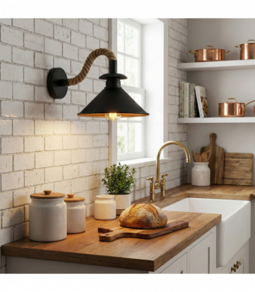Industrial Black Cone Wall Light | E27 Hemp Detail Sconce ~6501