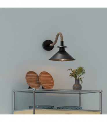 Industrial Black Cone Wall Light | E27 Hemp Detail Sconce ~6501