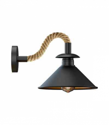 Industrial Black Cone Wall Light | E27 Hemp Detail Sconce ~6501