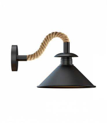 Industrial Black Cone Wall Light | E27 Hemp Detail Sconce ~6501