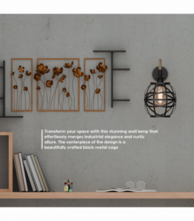 Industrial Black Hemp Rope & Metal Wall Light | 20cm Round Cage ~6487