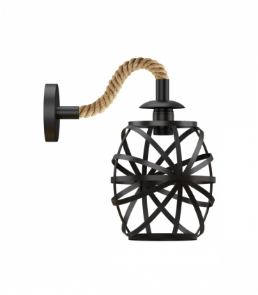 Industrial Black Hemp Rope & Metal Wall Light | 20cm Round Cage ~6487