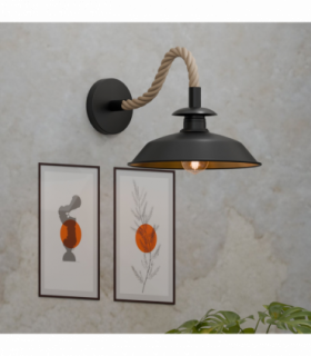 Industrial Black Rope Wall Lamp | 26cm Metal Top Shade Fixture ~6475