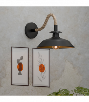 Industrial Black Rope Wall Lamp | 26cm Metal Top Shade Fixture ~6475