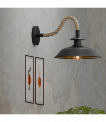 Industrial Black Rope Wall Lamp | 26cm Metal Top Shade Fixture ~6475