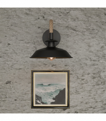 Industrial Black Rope Wall Lamp | 26cm Metal Top Shade Fixture ~6475