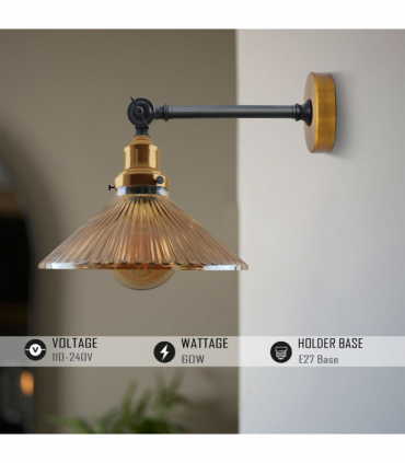 Industrial Adjustable Brass and Glass Vintage Style Wall Light   ~2118