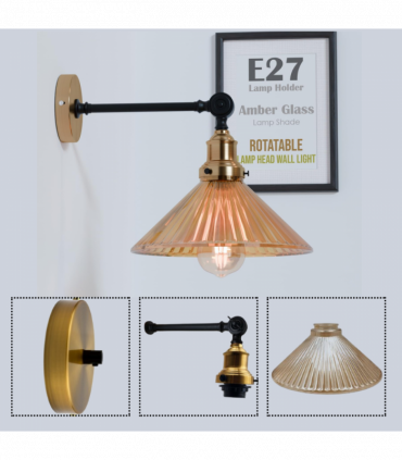 Industrial Adjustable Brass and Glass Vintage Style Wall Light   ~2118